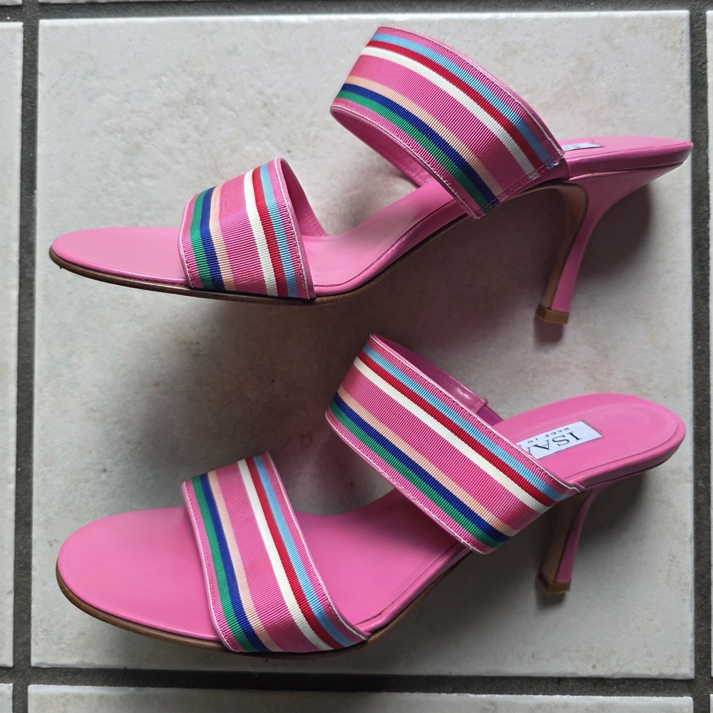 Isaac Mizrahi Made In Italy Striped Heel Sandals NWOT